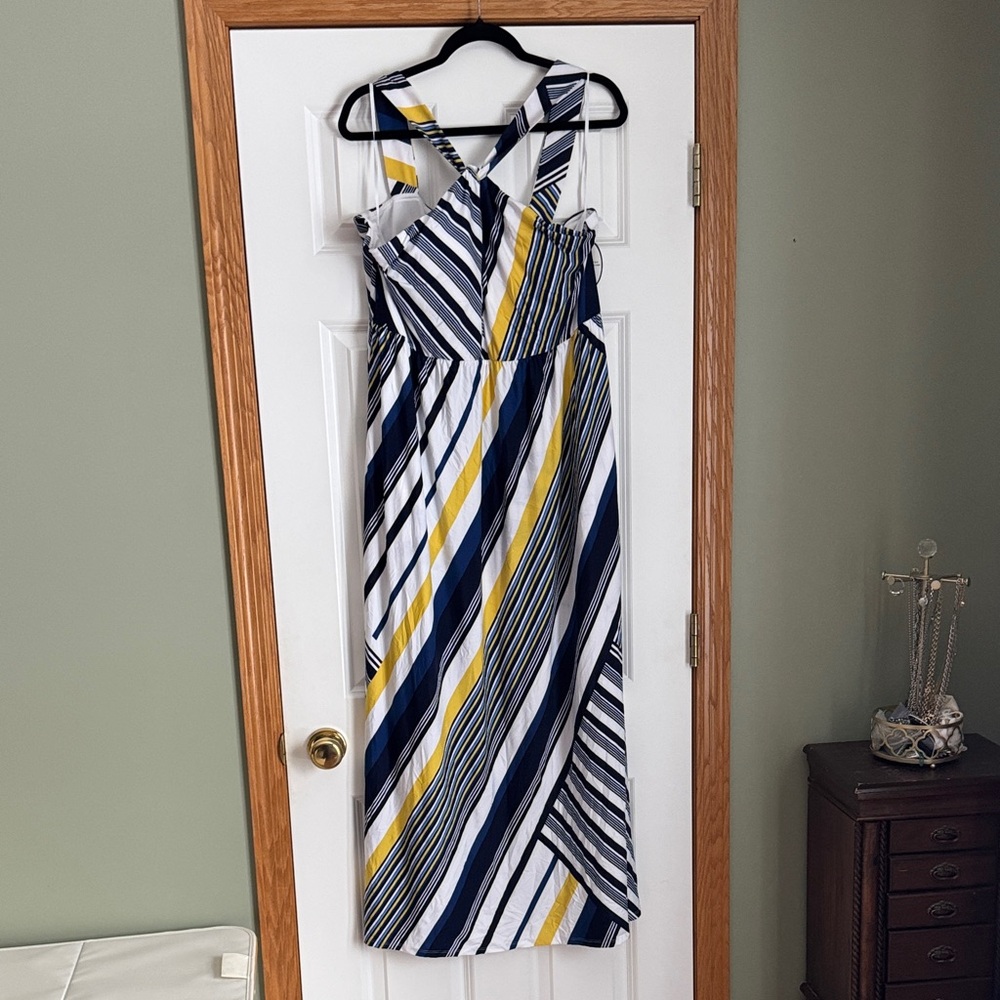 NWT Soma Striped Maxi Halter Dress in Blue, Yellow, and White size XXL